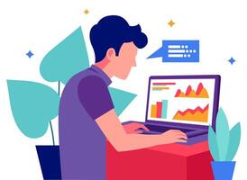 Professional Sales Manager Reviewing Performance Data on Laptop vector