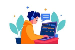 Software Developer Writing Code on Laptop, Simple Ar vector