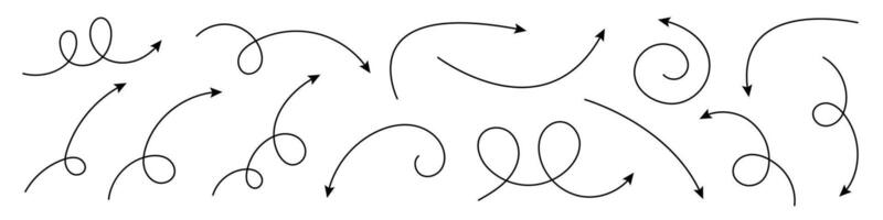Collection of curved arrows. Set simple curved hand drawn arrows. vector