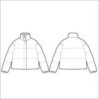 Padded puffer down jacket. Oversized winter quilting coat. technical sketch. Mockup template. vector