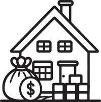 Icon of Money Bag in Front of Bank Building for Loan and Finance vector