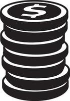 Black Silhouette Stack of Coins Icon for Finance Business and Money Management vector
