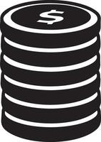 Simple Black Stack of Coins Icon for Business Finance and Wealth Illustration Projects vector