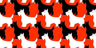 seamless pattern with black and white scotch terriers on red background. vector