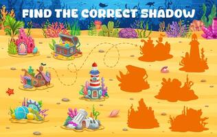 Find correct shadow of underwater houses kids game vector