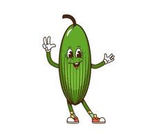 Cartoon groovy cucumber vegetable retro character vector