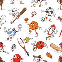 Retro groovy sport characters pattern background vector