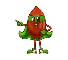 Groovy superhero peanut character with green cape vector