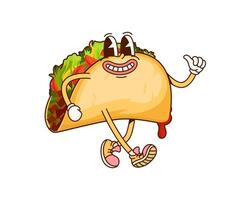 Cartoon fast food Mexican taco groovy character vector