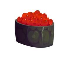Cartoon Japanese gunkan sushi roll with red roe vector