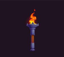 Game medieval fire torch with a burning flame vector