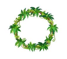 Tropical jungle circle frame composed of leaves vector