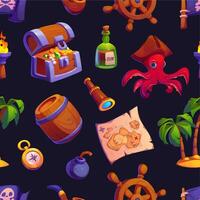 Seamless pattern of pirate characters and items vector