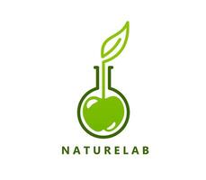 Nature lab icon, laboratory flask with green leaf vector