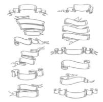 Ribbon, banner, flag and old paper scroll sketches vector