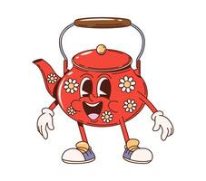 Kettle retro groovy kitchenware utensil character vector