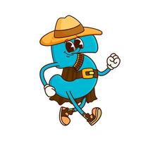 Cartoon groovy math number four cowboy character vector