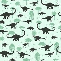 Prehistoric dino seamless pattern with silhouettes vector