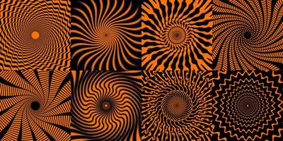 Psychedelic Halloween spiral patterns set vector