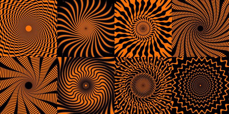 Psychedelic Halloween spiral patterns set
