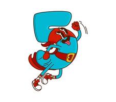 Cartoon groovy number five superhero character vector