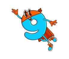 Cartoon groovy number nine superhero character vector