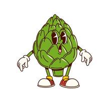 Groovy artichoke vegetable retro cartoon character vector