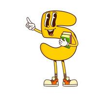 Cartoon math number five groovy with textbooks vector