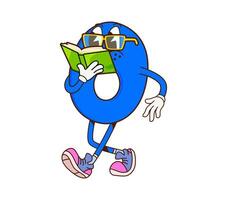 Cartoon groovy math number zero reading textbook vector