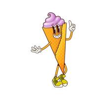 Cartoon fast food ice cream cone groovy character vector