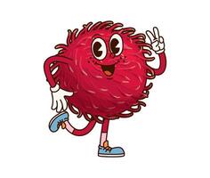 Groovy tropical lychee fruit happy character vector