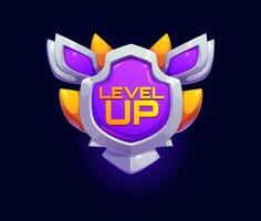 Game level up icon of victory rank golden shield vector