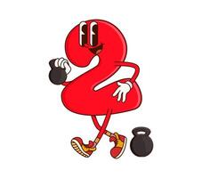 Math number two groovy cute character on fitness vector