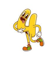 Groovy math number four 4 retro cartoon character vector