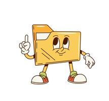 Groovy computer folder retro cartoon character vector