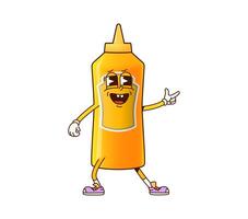 Groovy mustard bottle character disco dancing vector