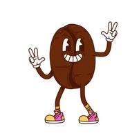 Groovy coffee bean retro cartoon funky character vector