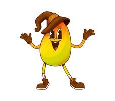 Groovy mango fruit halloween wizard character vector