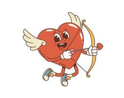 Cartoon groovy Valentine cherub heart character vector