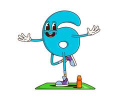 Math number six groovy happy character on fitness vector