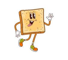 Cartoon retro groovy toast character with a smile vector
