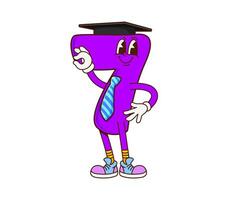 Cartoon math number seven groovy digit character vector