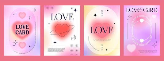 Valentine y2k gradient posters, love backgrounds vector