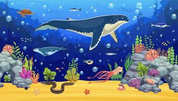 Underwater game landscape background with whale vector