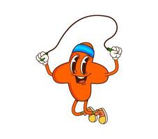 Cartoon groovy plus symbol character jump roping vector