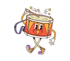Cartoon drum groovy character with drumsticks vector