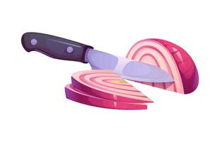 Onion slicing, food cooking, preparation process vector