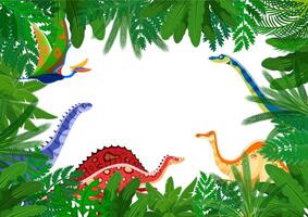 Jungle forest frame with prehistoric dinosaurs vector