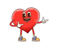 Cartoon playful heart character with groovy smile vector