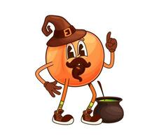 Groovy peach fruit halloween wizard character vector